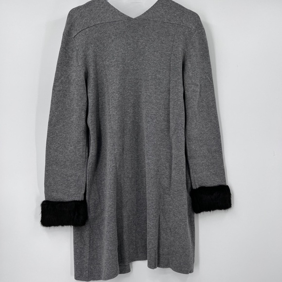 KASPER Faux-Fur-Cuff Open-Front Cardigan Size Medium in Gray and Black NWT - Picture 8 of 9